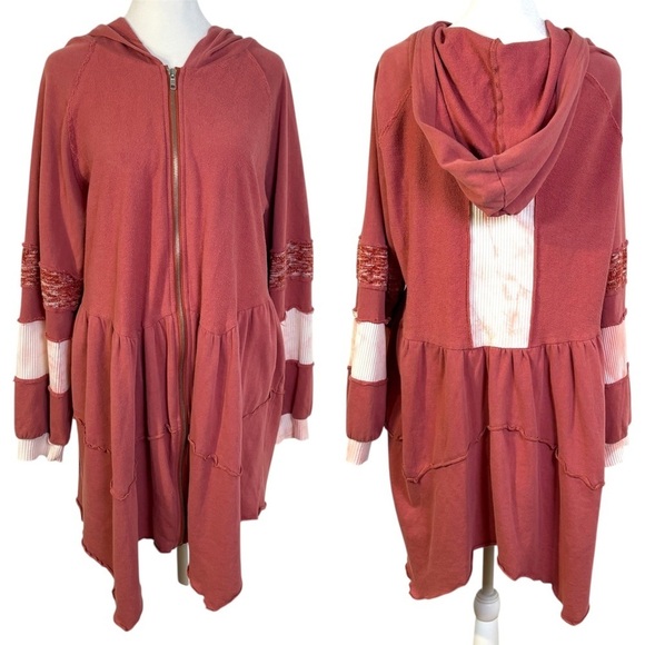 POL Jackets & Blazers - POL Boho Multimedia Tiered Tie Dye Inset Zip Tunic Hooded Jacket Hoodie BWT845 S